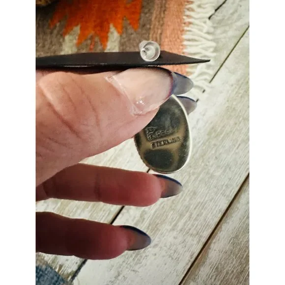 Navajo Sterling Silver & Morenci Turquoise Post Earrings - Picture 6 of 6